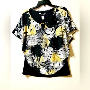 Brody Myles mixed black & brown Leaf print Poncho style blouse